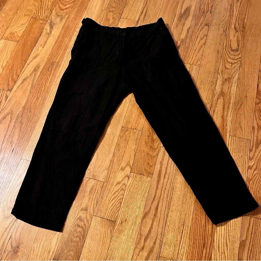 Eileen Fisher PM Petite Medium Black Italian Fabric Side Button Straight Pants